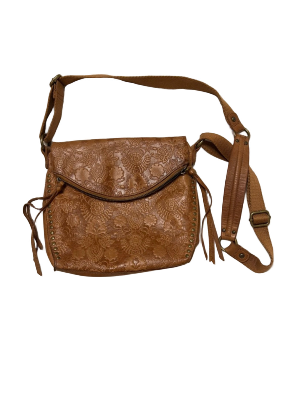The Sak Brown Embossed Leather Crossbody Bag One Size
